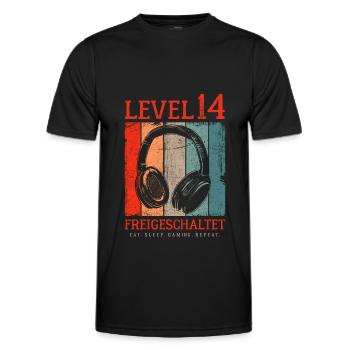 LEVEL 14 FREIGESCHALTET 14. GEBURTSTAG GAMER - Männer Funktions-T-Shirt - Schwarz - Vorne - AI Model Male 178 dark (178cm)