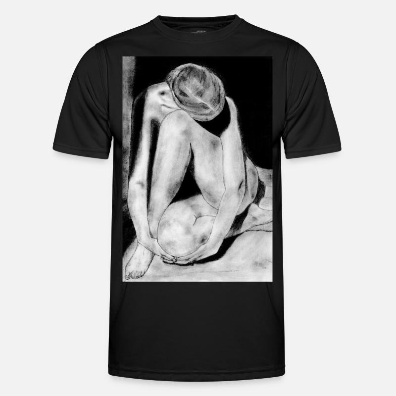 Femme timide nue T-shirt sport Homme