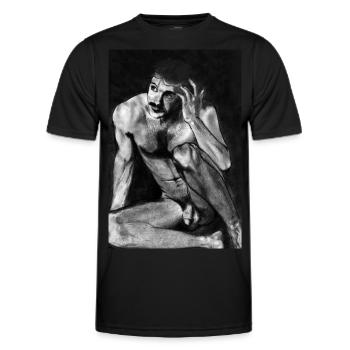 Naked man with mustache - Men's Functional T-Shirt - black - Front - AI Model Male 178 dark (178cm)
