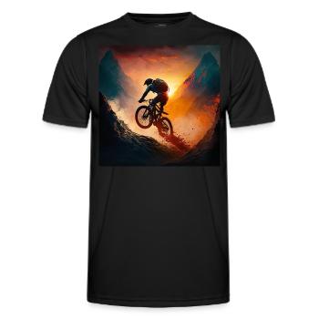 Sonnenuntergang Mountainbiker in den Bergen gemalt - Männer Funktions-T-Shirt - Schwarz - Vorne - AI Model Male 178 dark (178cm)