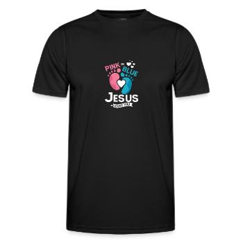 Pink or blue jesus loves you Gender Reveal - Männer Funktions-T-Shirt - Schwarz - Vorne - AI Model Male 178 dark (178cm)