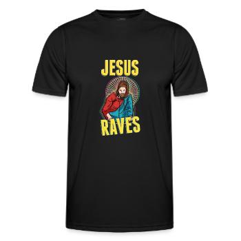 Jésus s’extasie EDM Techno Rave parti de fer - T-shirt sport Homme - noir - Devant - AI Model Male 178 dark (178cm)