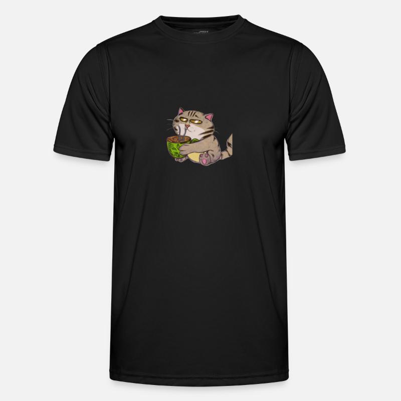 Cat is drinking a coffee - Men's Functional T-Shirt - black