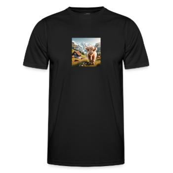 Cute, sweet, and fluffy Highland cow - Men's Functional T-Shirt - black - Front - AI Model Male 178 dark (178cm)