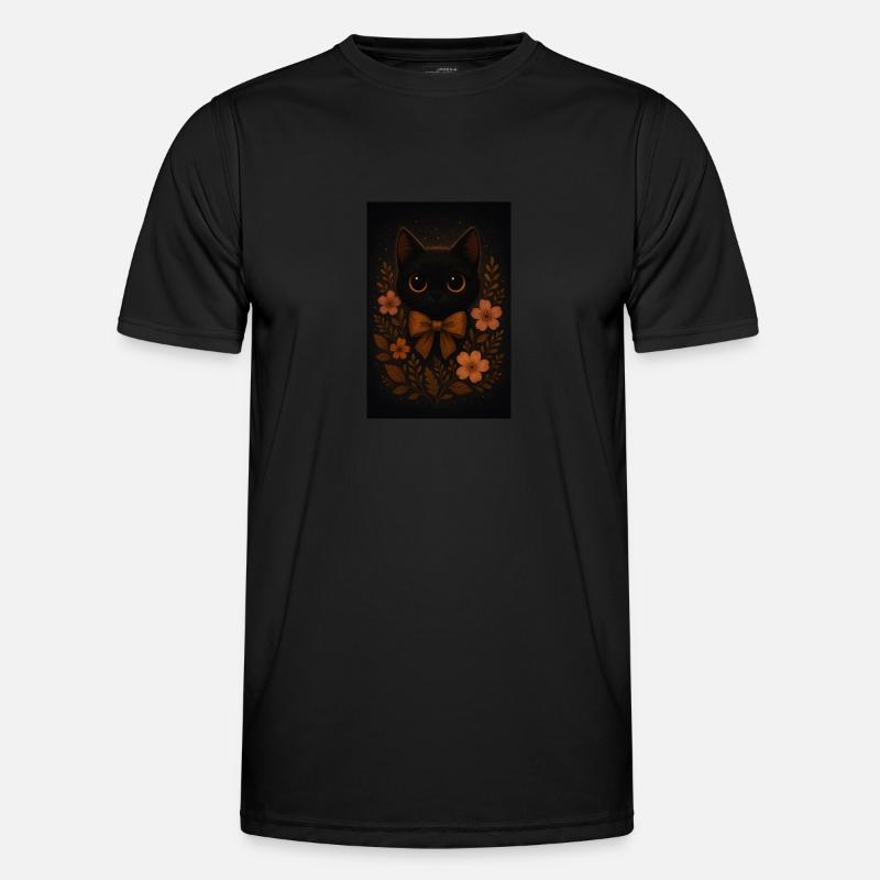 Black cat wit flowers - Men's Functional T-Shirt - black