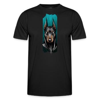 Noble Watch: Majestic Dobermans' Gaze - Men's Functional T-Shirt - black - Front - AI Model Male 178 dark (178cm)