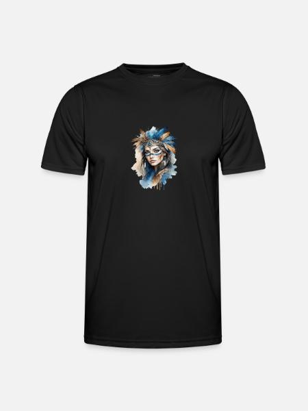 Enigmatic Feathered Spirit Portrait - Men's Functional T-Shirt - black