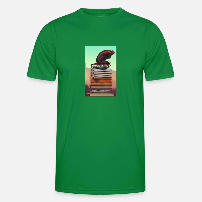 Comic Cartoon Creepy Bookworm Book Stack Men's Functional T-Shirt