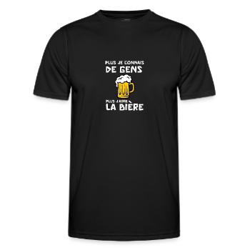 plus je connais de gens plus j'aime la bière - T-shirt sport Homme - noir - Devant - AI Model Male 178 dark (178cm)
