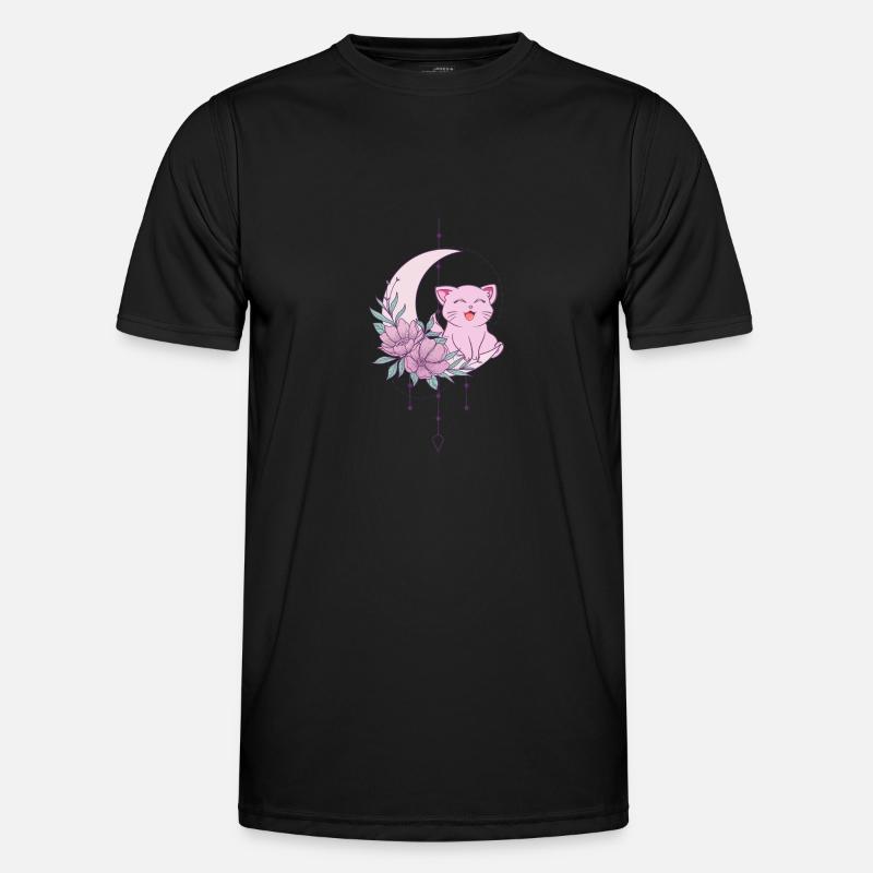 Mystical Cat Crescent Moon Wicca Pastel Goth - Men's Functional T-Shirt - black