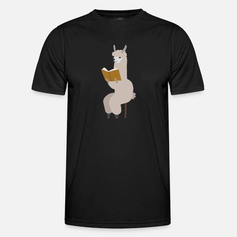 Alpaka liest Buch im Sitzen Geschenkidee Lama Männer Funktions-T-Shirt
