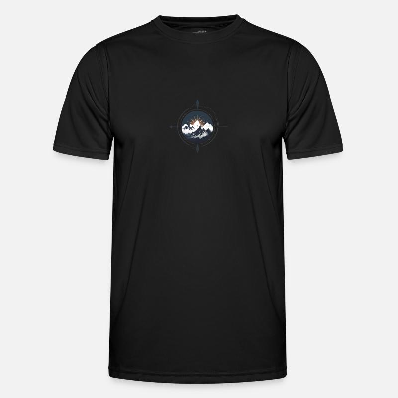 Kompas med bjerge til vandreture - Funktionsshirt til herrer - sort