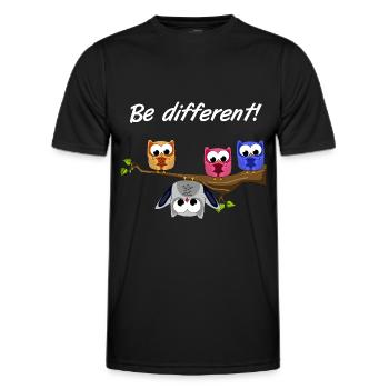 Be Different! - Sweet Fun Saying - Owls Motto - Men's Functional T-Shirt - black - Front - AI Model Male 178 dark (178cm)