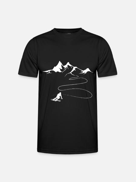 Berg - Kurvenlinie - Skifahren - (6) - Männer Funktions-T-Shirt - Schwarz
