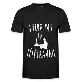je peux pas j'ai télétravail - T-shirt sport Homme - noir - Devant - AI Model Male 178 dark (178cm)