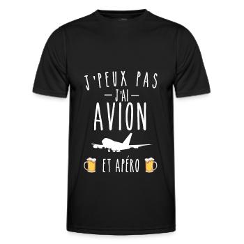 j'peux pas j'ai avion et apéro - T-shirt sport Homme - noir - Devant - AI Model Male 178 dark (178cm)