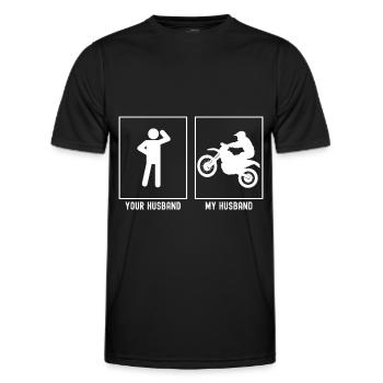 Ihr Ehemann - Mein Ehemann - Motorrad bergauf link - Männer Funktions-T-Shirt - Schwarz - Vorne - AI Model Male 178 dark (178cm)