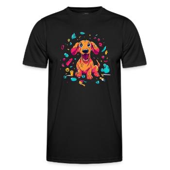 Méfait espiègle du chiot teckel - T-shirt sport Homme - noir - Devant - AI Model Male 178 dark (178cm)