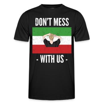 Neue iranische Flagge Kein Hijab. Leg dich nicht mit Frauen an - Männer Funktions-T-Shirt - Schwarz - Vorne - AI Model Male 178 dark (178cm)