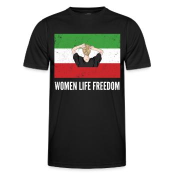 Neue iranische Flagge Kein Hijab weibliche Faustunterstützung - Männer Funktions-T-Shirt - Schwarz - Vorne - AI Model Male 178 dark (178cm)
