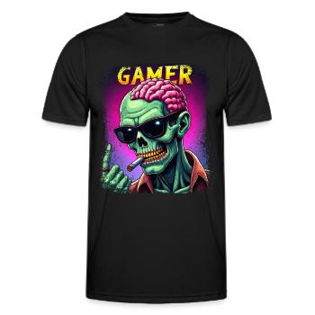 Zombie Gamer mit Sonnenbrille und Style - Männer Funktions-T-Shirt - Schwarz - Vorne - AI Model Male 178 dark (178cm)