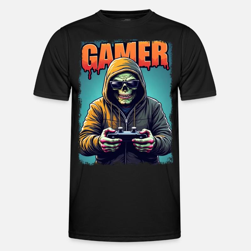 Zombie Gamer with Hood & Controller - Men's Functional T-Shirt - black