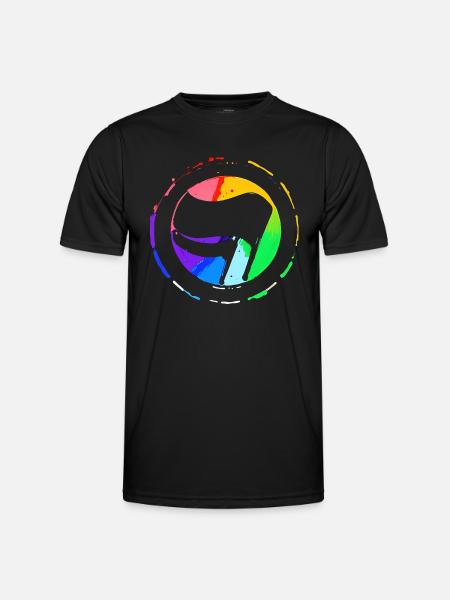 Rainbow Antifa Flag - Men's Functional T-Shirt - black