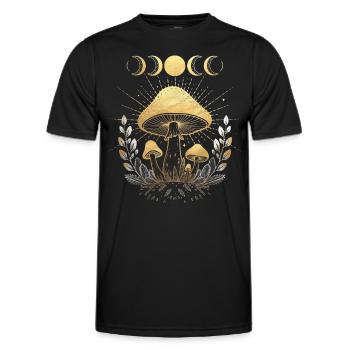 Mushroom Fungi Flower Floral Full Moon Half Moon - Men's Functional T-Shirt - black - Front - AI Model Male 178 dark (178cm)