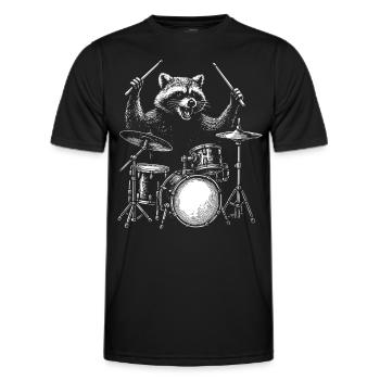 Schlagzeuger Waschbär Tier Trommel Musiker Perkussion - Männer Funktions-T-Shirt - Schwarz - Vorne - AI Model Male 178 dark (178cm)