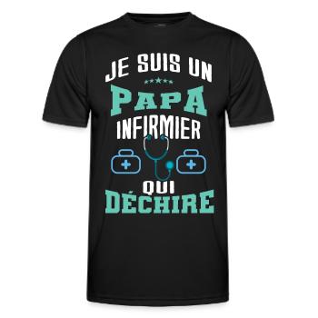 je suis un papa infirmier qui déchire - T-shirt sport Homme - noir - Devant - AI Model Male 178 dark (178cm)