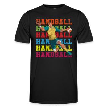 Handball player SIeger Jump Throw - Men's Functional T-Shirt - black - Front - AI Model Male 178 dark (178cm)