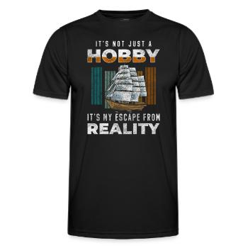 Maquette de bateau télécommandé RC Yacht - T-shirt sport Homme - noir - Devant - AI Model Male 178 dark (178cm)