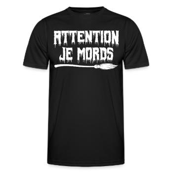 attention je mords - T-shirt sport Homme - noir - Devant - AI Model Male 178 dark (178cm)