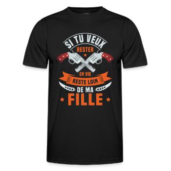 Si tu veux rester en vie reste loin de ma fille - T-shirt sport Homme - noir - Devant - AI Model Male 178 dark (178cm)