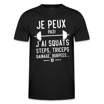 Je peux pas j'ai squats steps, triceps, ganage - T-shirt sport Homme - noir - Devant - AI Model Male 178 dark (178cm)