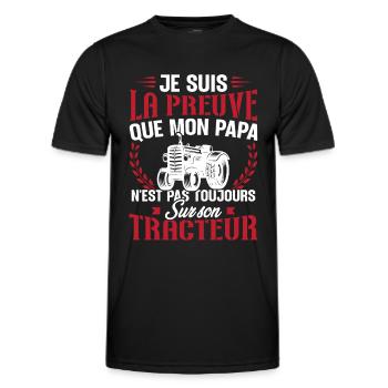 Je suis la preuve que mon papa tracteur - T-shirt sport Homme - noir - Devant - AI Model Male 178 dark (178cm)