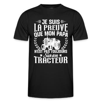 Je suis la preuve que mon papa tracteur - T-shirt sport Homme - noir - Devant - AI Model Male 178 dark (178cm)