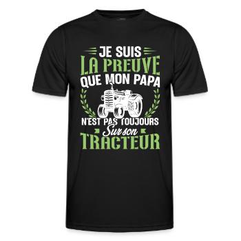 Je suis la preuve que mon papa tracteur - T-shirt sport Homme - noir - Devant - AI Model Male 178 dark (178cm)