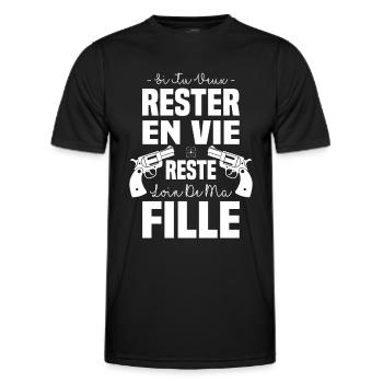 Si tu veux rester en vie reste loin de ma fille - T-shirt sport Homme - noir - Devant - AI Model Male 178 dark (178cm)
