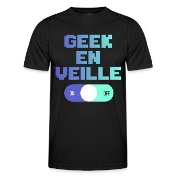Geek En Veille Idée Cadeau Pour Gamers - T-shirt sport Homme - noir - Devant - AI Model Male 178 dark (178cm)