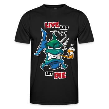 Live and let die - Predatory fish angler funny saying - Men's Functional T-Shirt - black - Front - AI Model Male 178 dark (178cm)