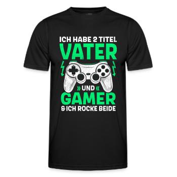ZWEI TITEL VATER GAMER ROCKE BEIDE PAPA GAMING - Männer Funktions-T-Shirt - Schwarz - Vorne - AI Model Male 178 dark (178cm)