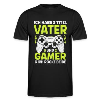 ZWEI TITEL VATER UND GAMER ROCKE BEIDE GAMING - Männer Funktions-T-Shirt - Schwarz - Vorne - AI Model Male 178 dark (178cm)