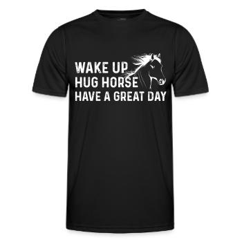 Réveillez-vous Hug Horse passez une excellente journée - T-shirt sport Homme - noir - Devant - AI Model Male 178 dark (178cm)