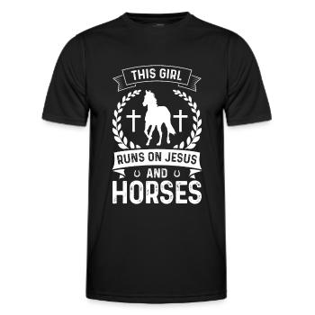 Cette fille court sur Jésus et les chevaux - T-shirt sport Homme - noir - Devant - AI Model Male 178 dark (178cm)