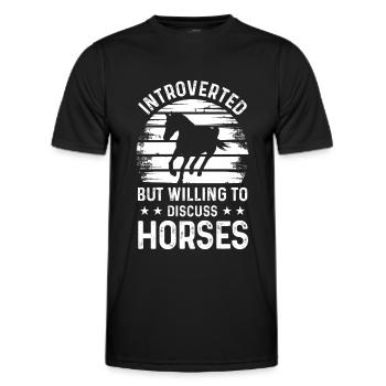 Introverti mais prêt à parler des chevaux - T-shirt sport Homme - noir - Devant - AI Model Male 178 dark (178cm)