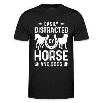 Facilement distrait par les chevaux et les chiens - T-shirt sport Homme - noir - Devant - AI Model Male 178 dark (178cm)