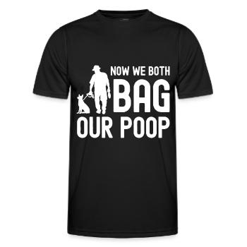 Maintenant, nous emballons tous les deux nos excréments - T-shirt sport Homme - noir - Devant - AI Model Male 178 dark (178cm)