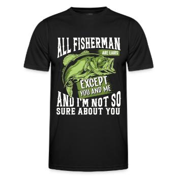 All anglers are liars, except you and me, and - Men's Functional T-Shirt - black - Front - AI Model Male 178 dark (178cm)