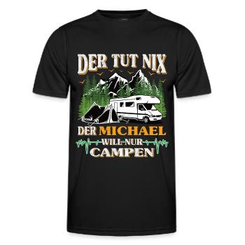 Camper Michael der tut nix der will nur campen - Männer Funktions-T-Shirt - Schwarz - Vorne - AI Model Male 178 dark (178cm)